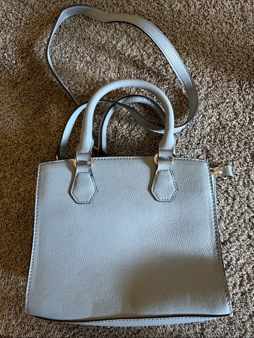 Aldo Light Gray Leather Satchel with Top Handles and Adjustable Crossbody Strap - Picture 2 of 3